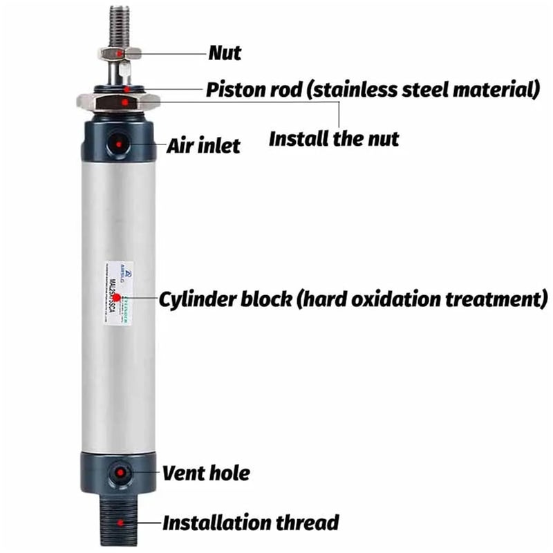 اسطوانة هوائية تعمل بمفعول مزدوج قطر 20 ملم شوط 10 ملم سلسلة MAL - Image 3